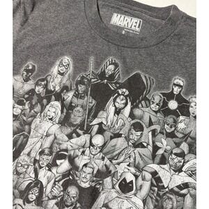 Marvel Comics Mens Charcoal Heather Grayscale Hero Cast Graphic T-Shirt Small